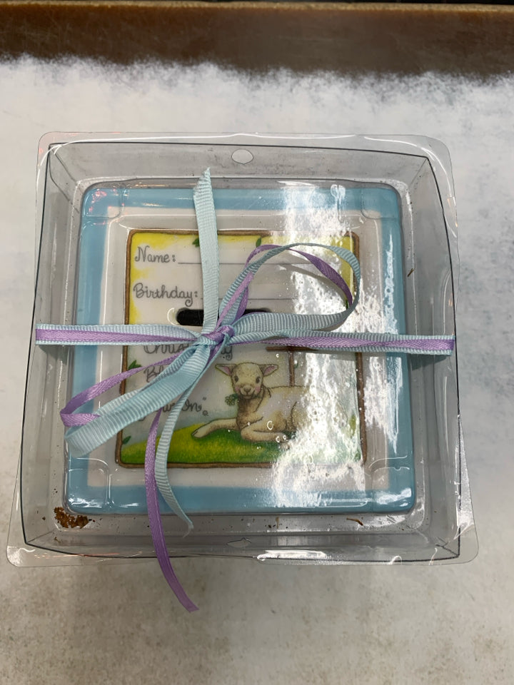 "Christening Block to Grow On" Piggy Bank Blue *Glass*