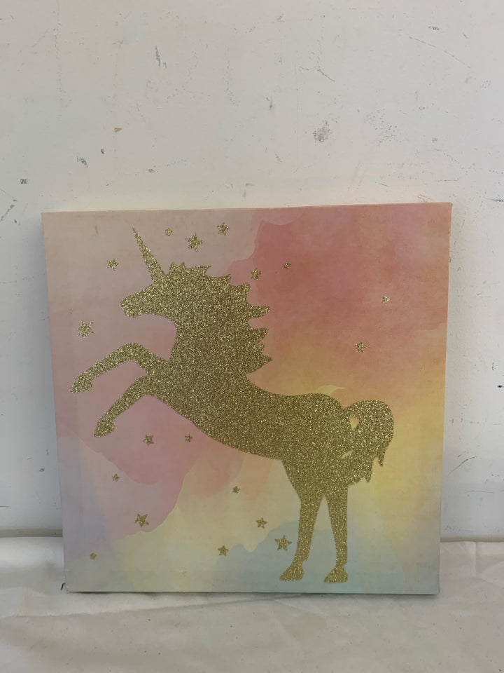 UNICORN TIE DYE CANVAS WALL ART.