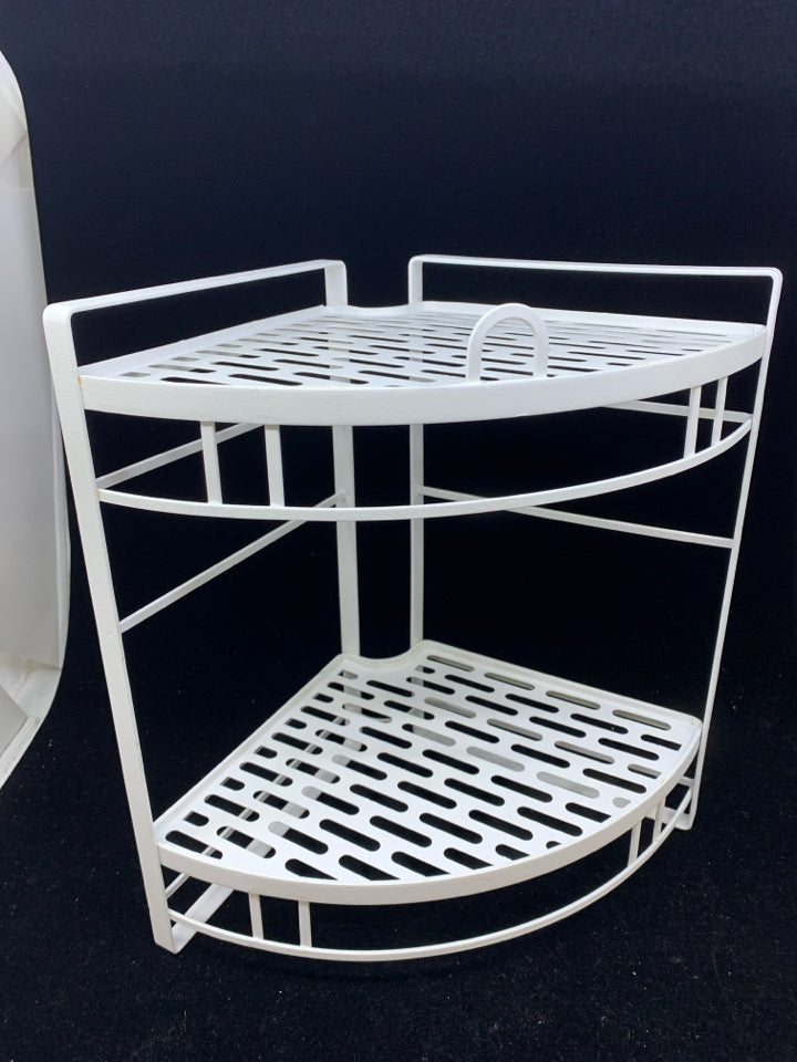 2 TIER WHITE METAL CORNER SHELF.