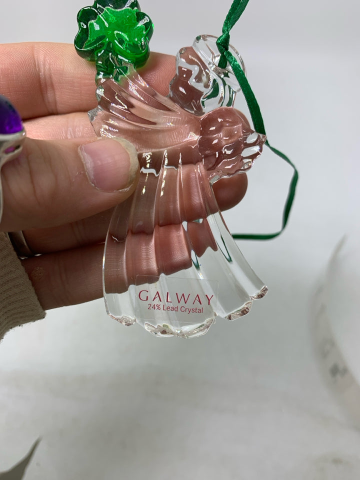 IN BOX GALWAY CRYSTAL ANGEL W/ GREEN SHAMROCK ORNAMENT.