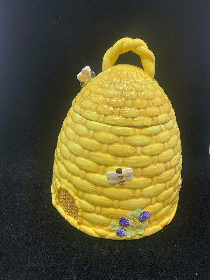 CERAMIC HONEYCOMB CANISTER W/EMBOSSED BEES.