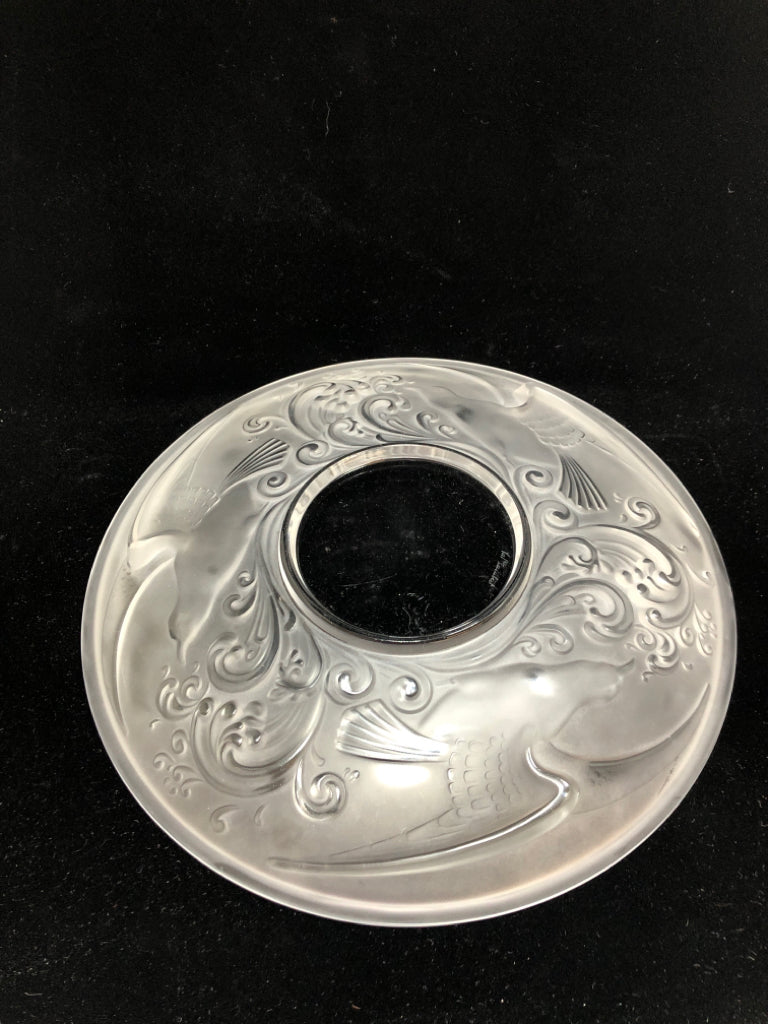 VTG FROSTED GLASS SERVING PLATE W/ETCHED BIRDS- VAL ST LAMBERT, GLOUCESTER.