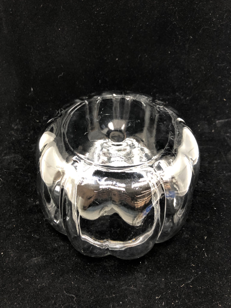 CLEAR GLASS PUMPKIN CANISTER.