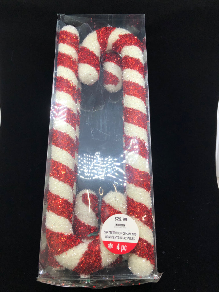 JUMBO CANDY CANE ORNAMENTS IN BOX.