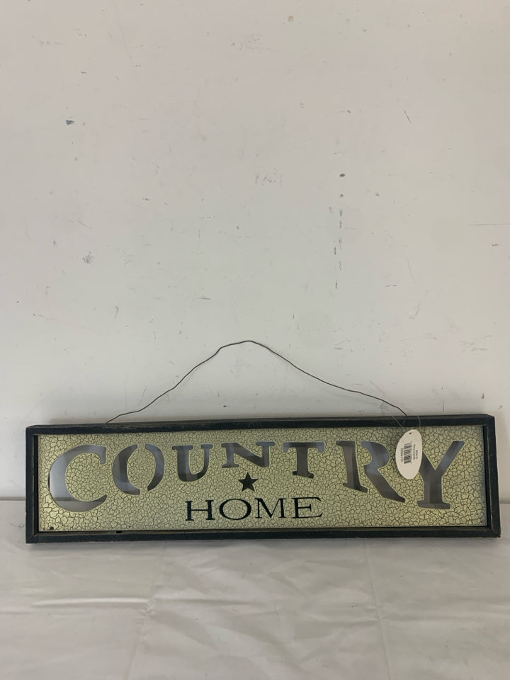 CUT OUT COUNTRY HOME PRIMITIVE STYLE BLACK W/ CRACKLE DESIGN WALL ART.