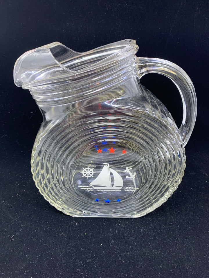VTG ROUND SLANT PITCHER W SAILBOAT.