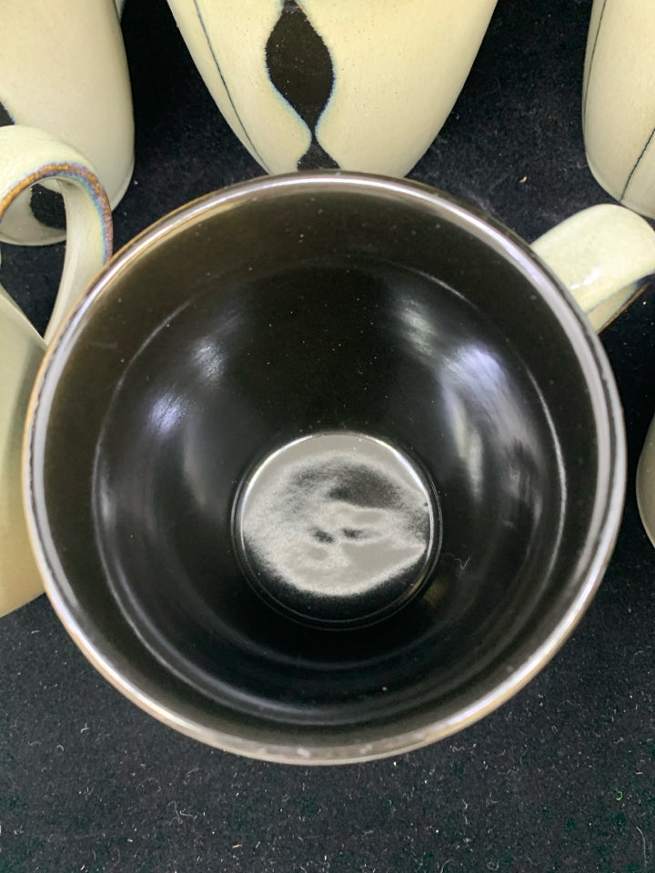 6 GREY/BLACK COFFEE MUGS.