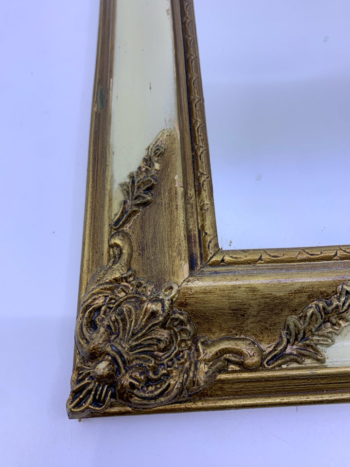 VTG STYLE MIRROR W/ORNATE CREAM & GOLD FRAME.
