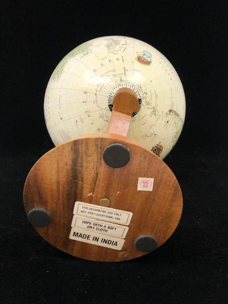 GLOBE W/TAN WOODEN BASE.