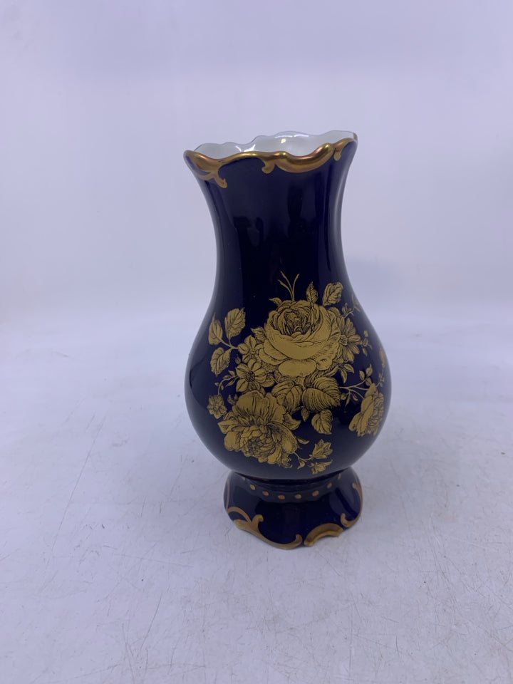 FOOTED COBALT BLUE W/ GOLD ROSES DETAILS.