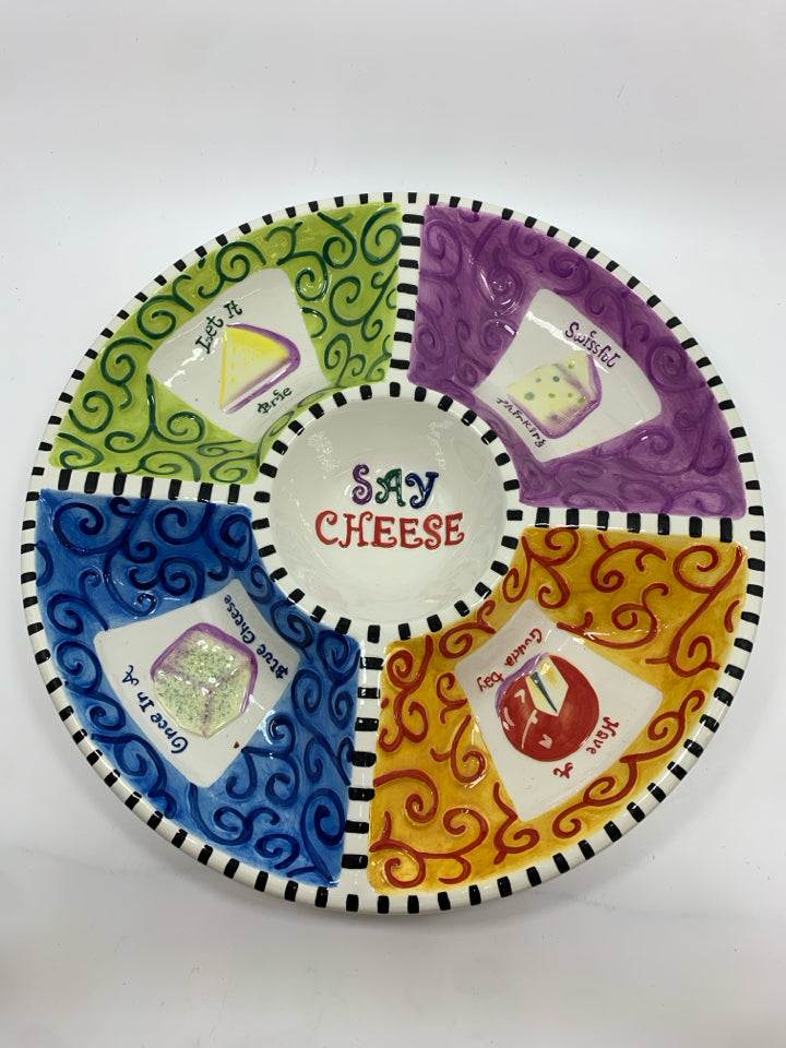 CERAMIC CHEESE SERVING BOWL-"SAY CHEESE" 14"D