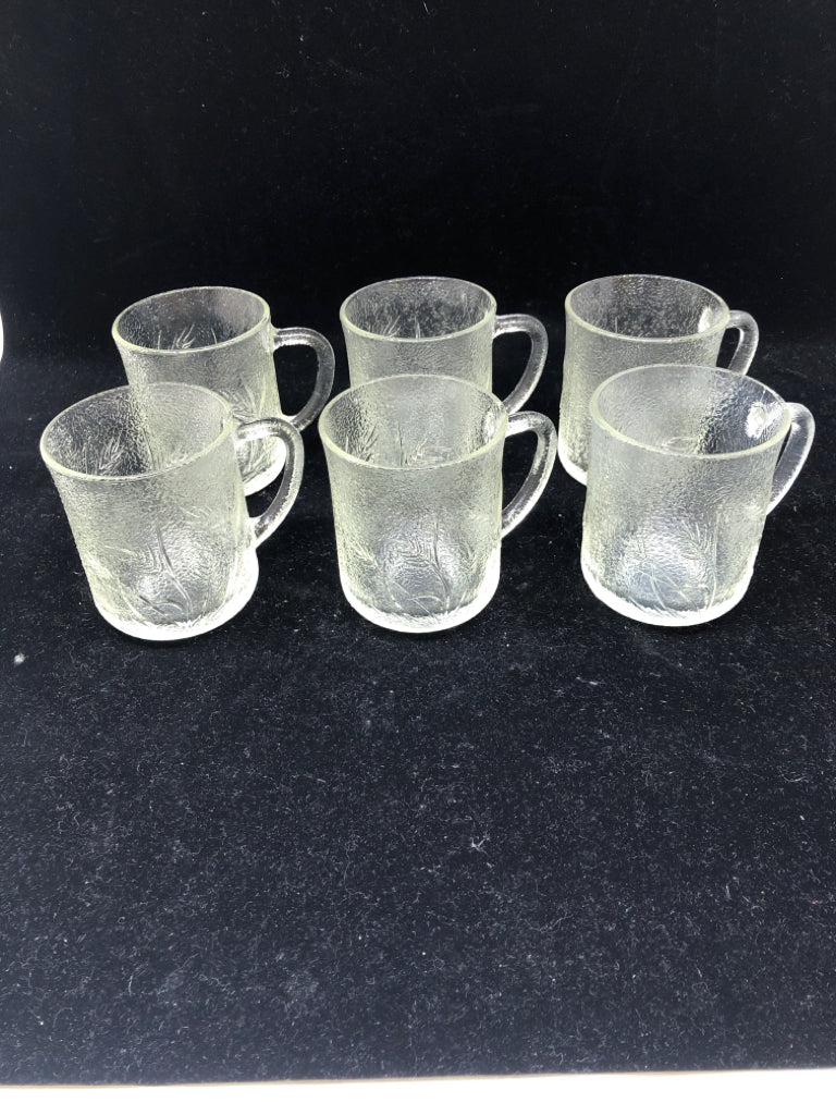6 FROSTED GLASS MUGS EMBOSSED TREE.