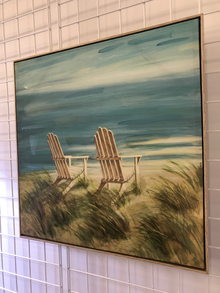 SEA GRASS AND 2 CHAIRS ON BEACH CANVAS.