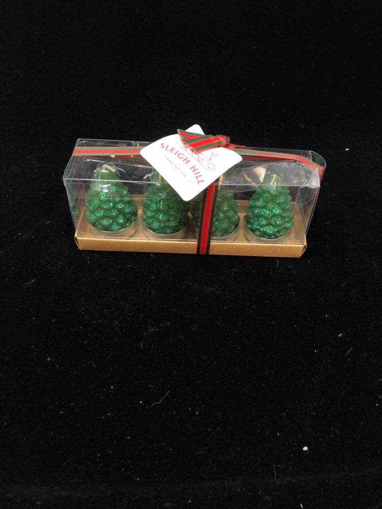 NIB 4 CHRISTMAS TREE CANDLES.