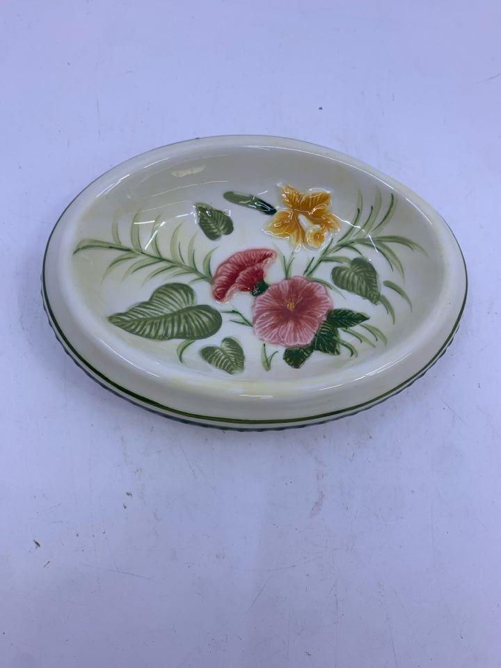 4 TROPICAL FLORAL BATHROOM SET- SOAP DISPENSER, SOAP DISH, TOOTHBRUSH HOLDER, SM