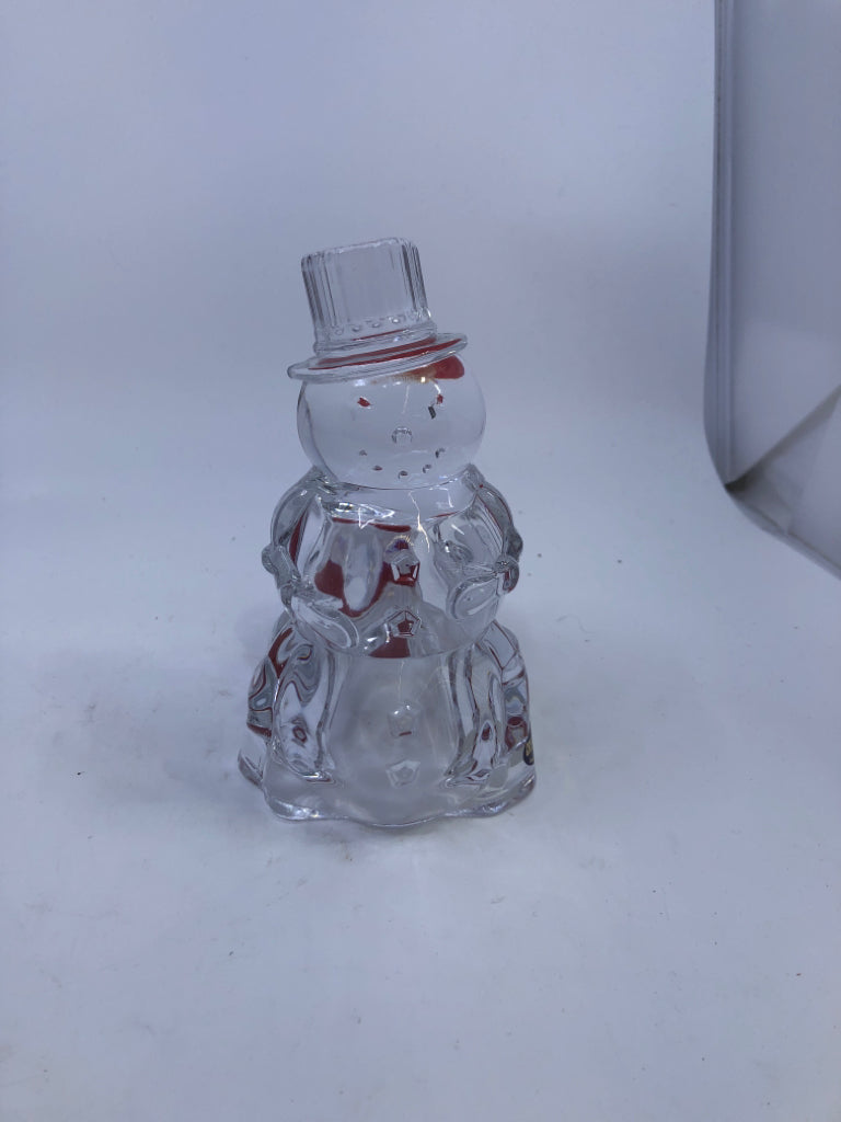 HEAVY CRYSTAL SNOWMAN VOTIVE HOLDER.