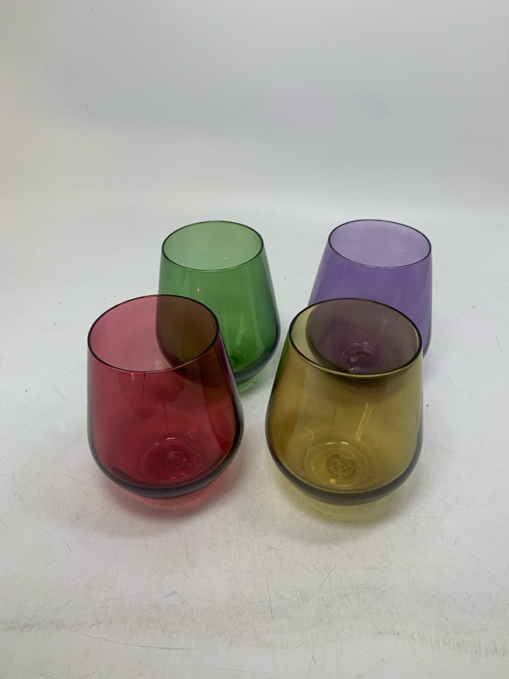 4 TUSCANY HARVEST RED WINE STEMLESS GLASSES.