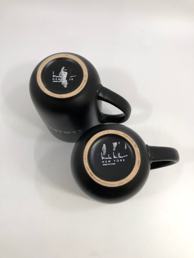 2 BLACK LIMITLESS COFFEE MUGS.