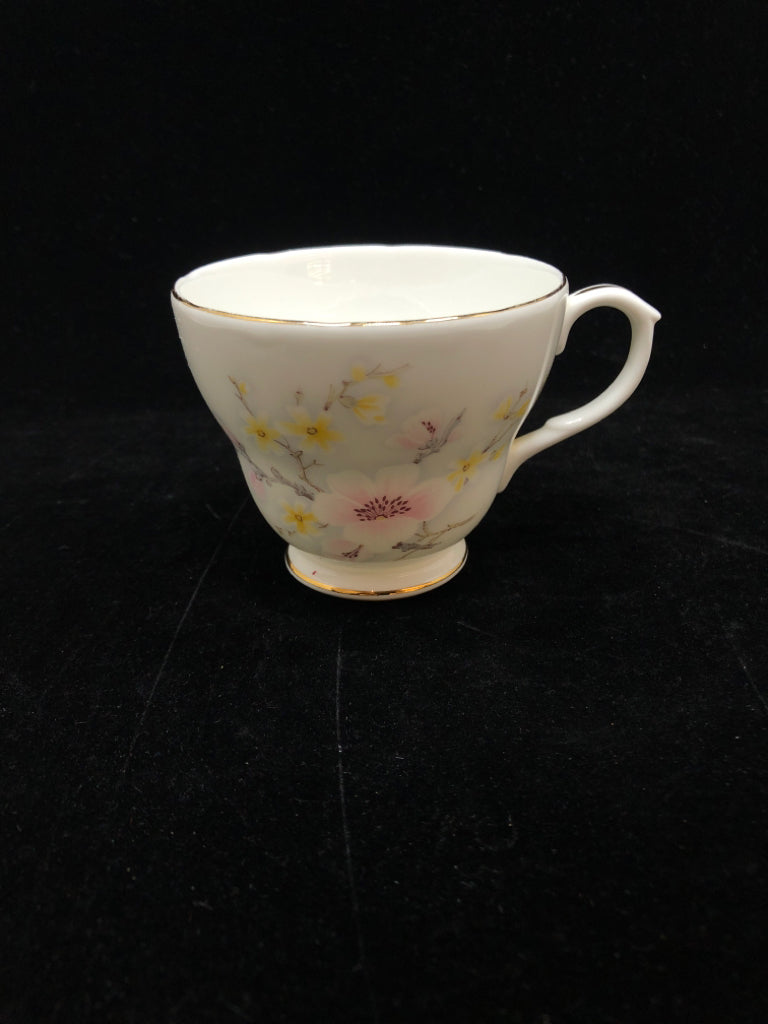 VTG PINK/YELLOW FLOWER TEA CUP & SAUCER - DUCHESS.