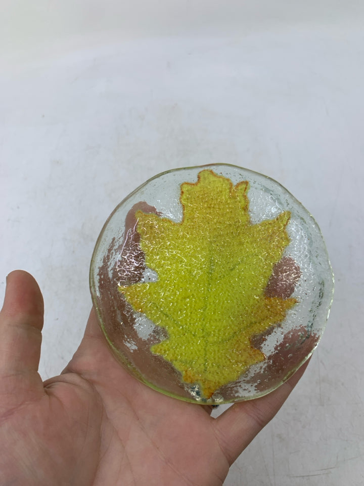 FUSED GLASS ORANGE MAPLE LEAF TRINKET DISH.