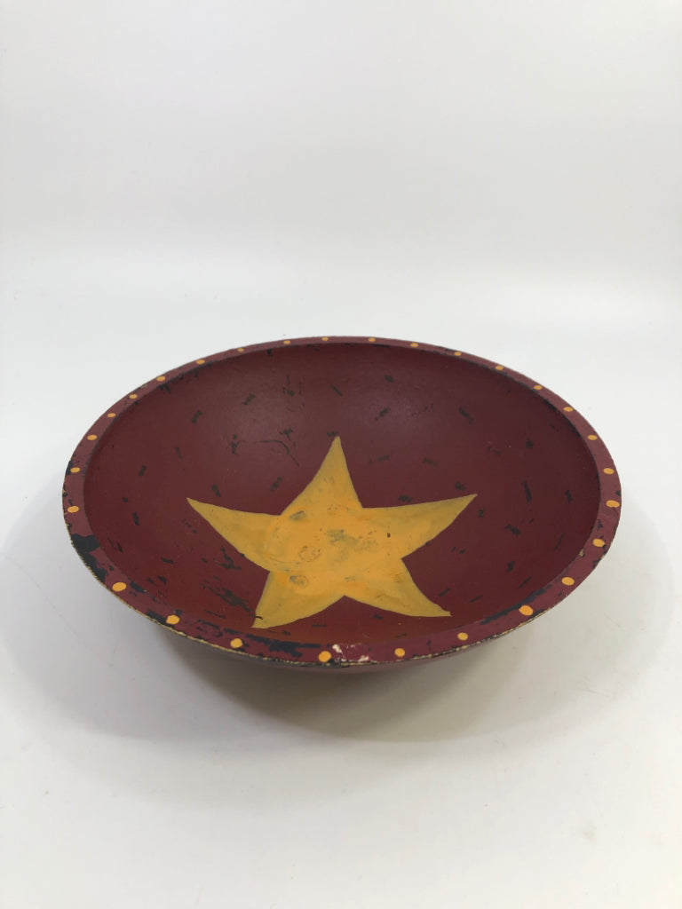 RED WOOD BOWL W/ PAINTED STAR.