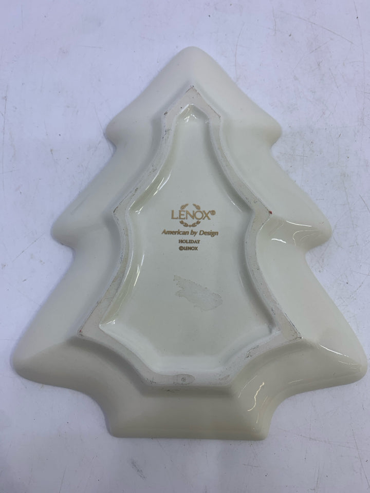 TREE SHAPED HOLLY GOLD STAR CANDY DISH-LENOX.