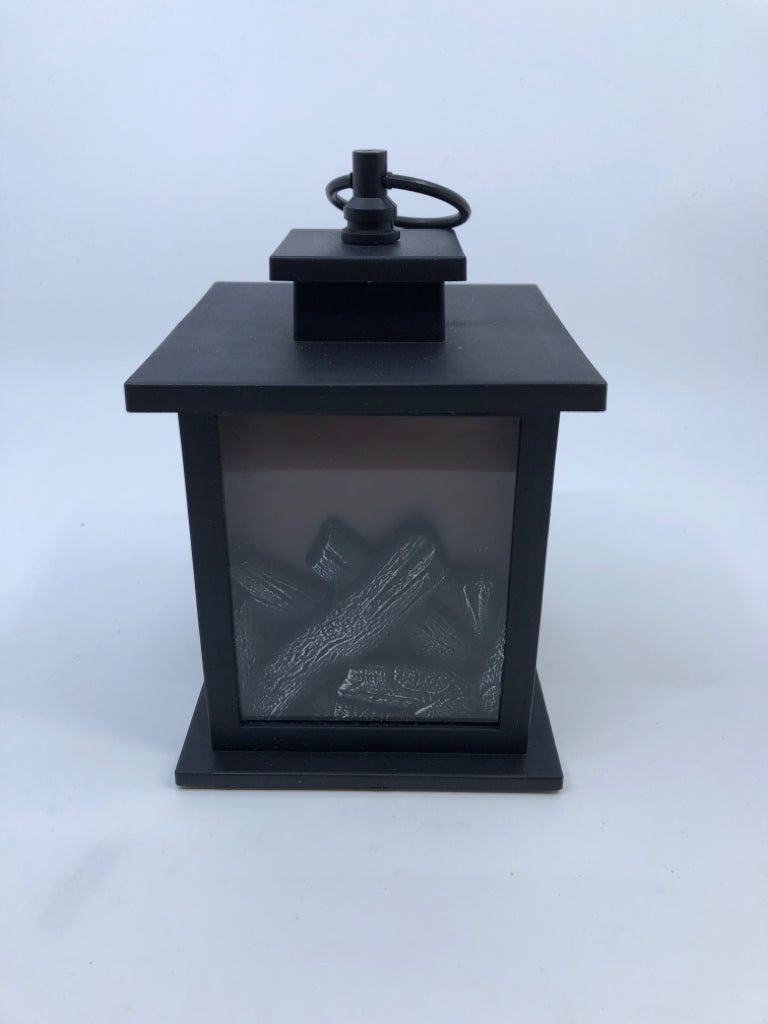 BLACK FAUX LOG LANTERN.