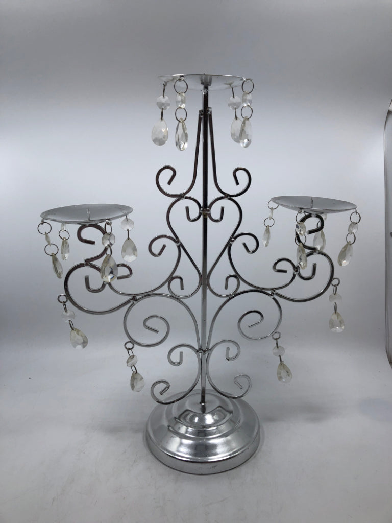 SILVER & CRYSTAL CANDLE HOLDER.
