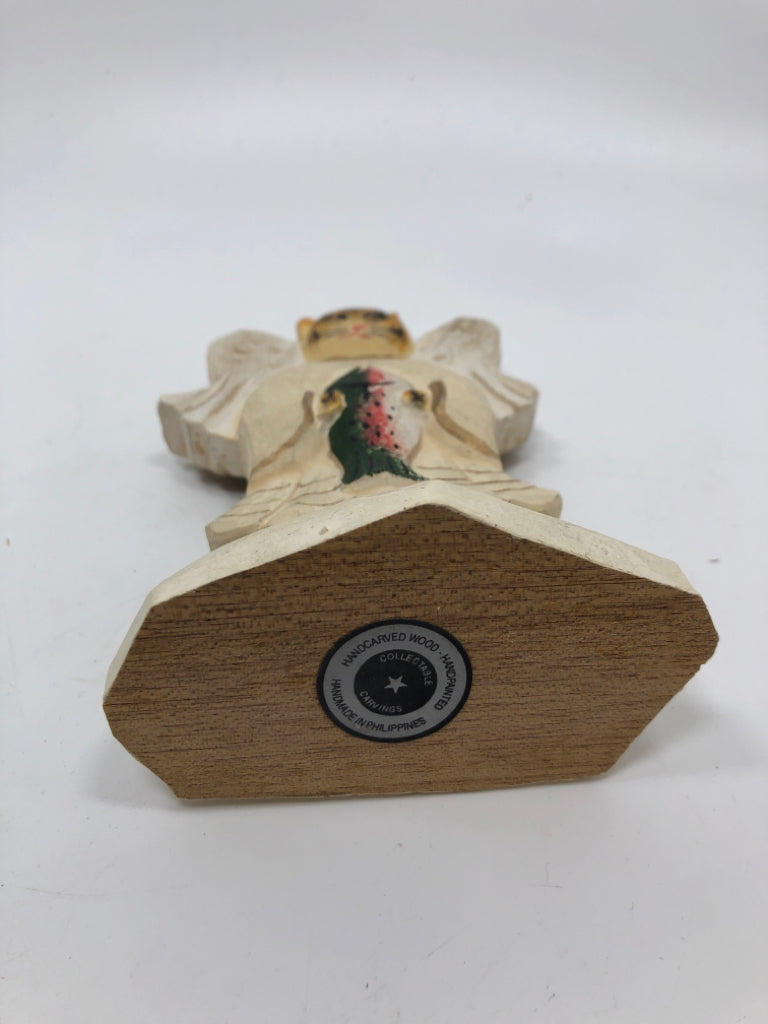 ORANGE WOOD CARVED CAT W/ FISH.