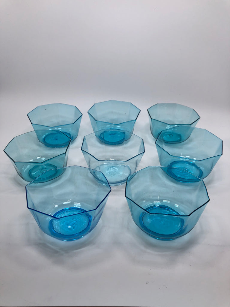 8PC BLUE OCTAGON BOWLS.