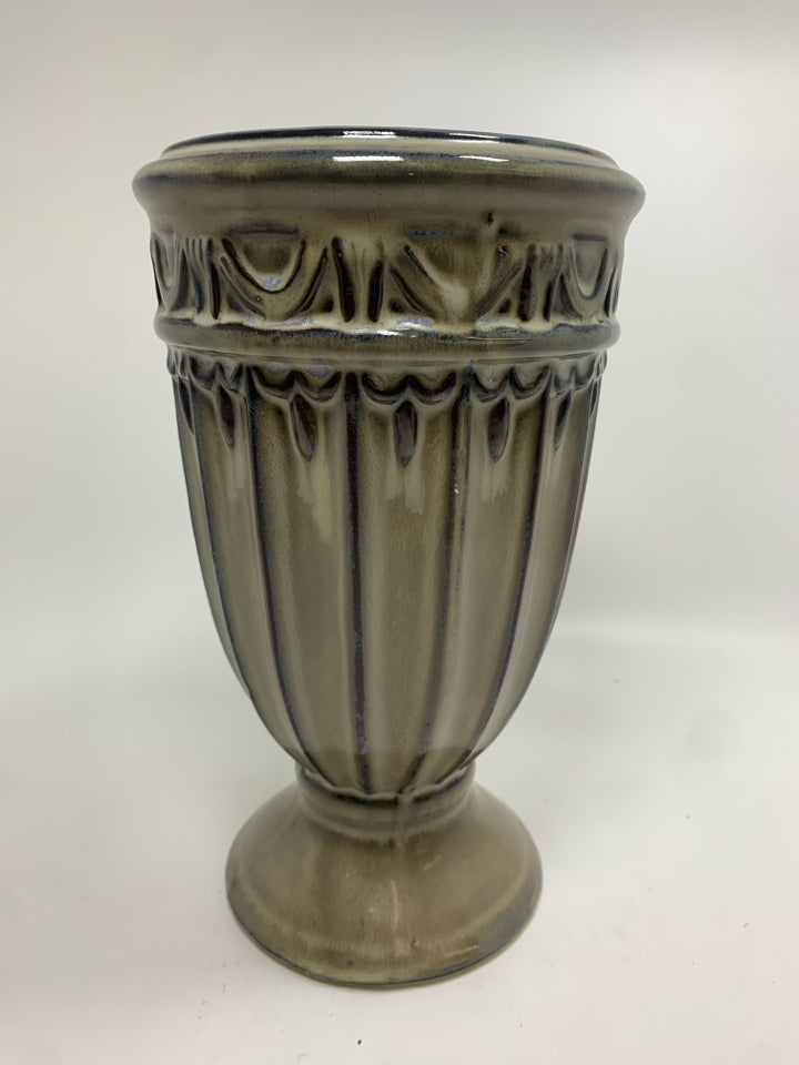 TALL GRAY CERAMIC PLANTER/ VASE.