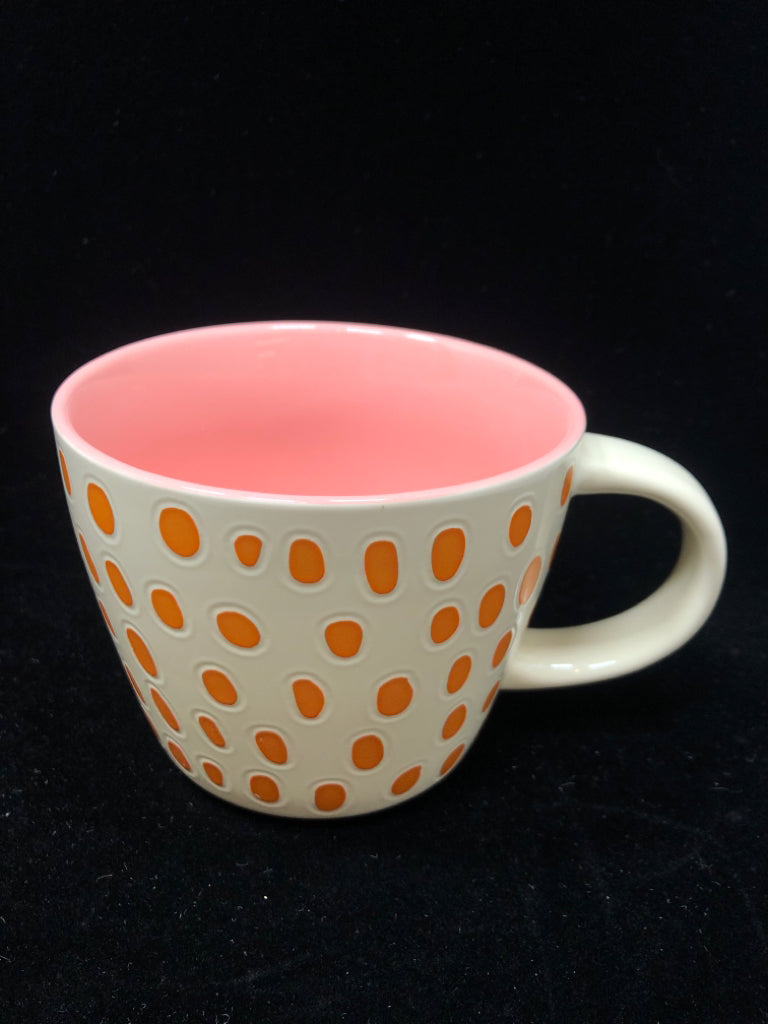 ORANGE POLKA DOT WIDE MUG.
