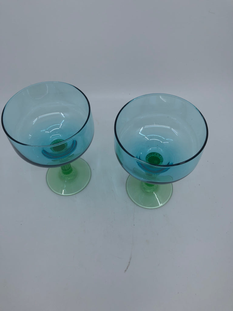 2 BLUE CACTUS MARGARITA GLASSES.