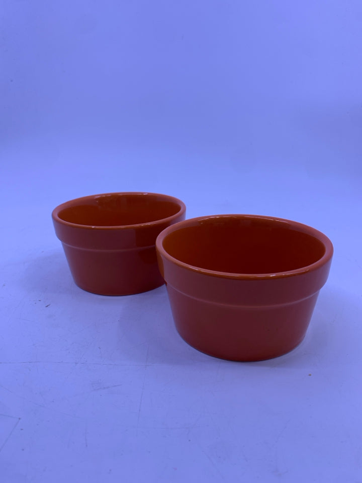 2 ORANGE DESSERT DISHES.