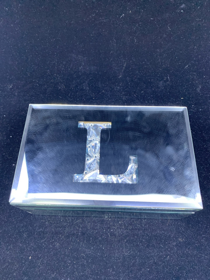 GLASS MIRRORED "L" JEWELRY BOX.