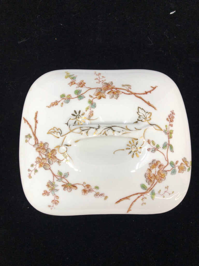 VTG LIMOGES COVERED DISH W/HANDLES- T&V MARGUERITE BROWN BLOSSOM.