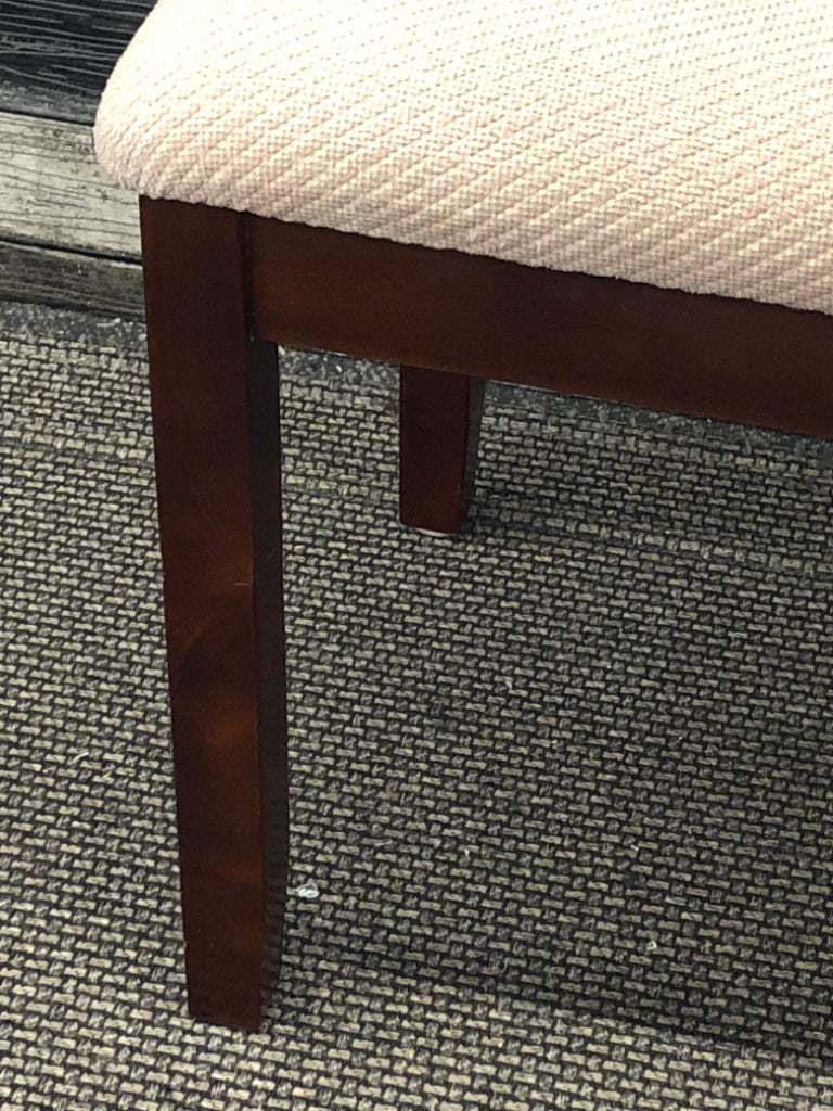 DARK WOOD LEG OTTOMAN/ STOOL W TAN CUSHION.