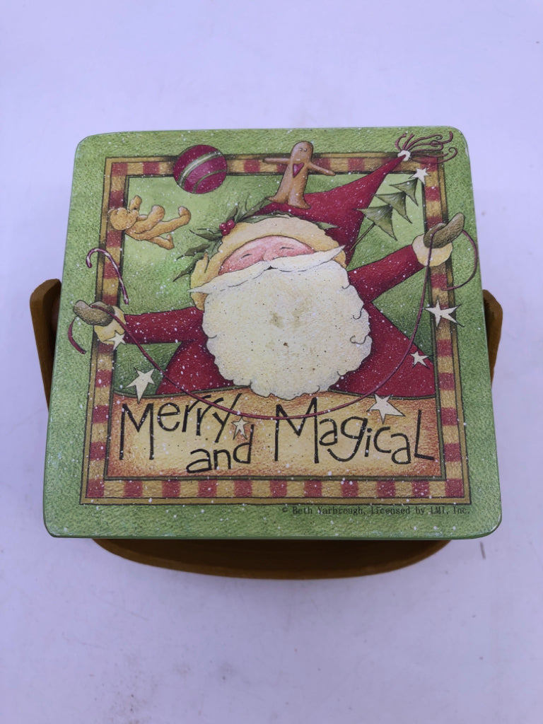 "MERRY AND MAGICAL" BASKET WITH LID AND HANDLE.