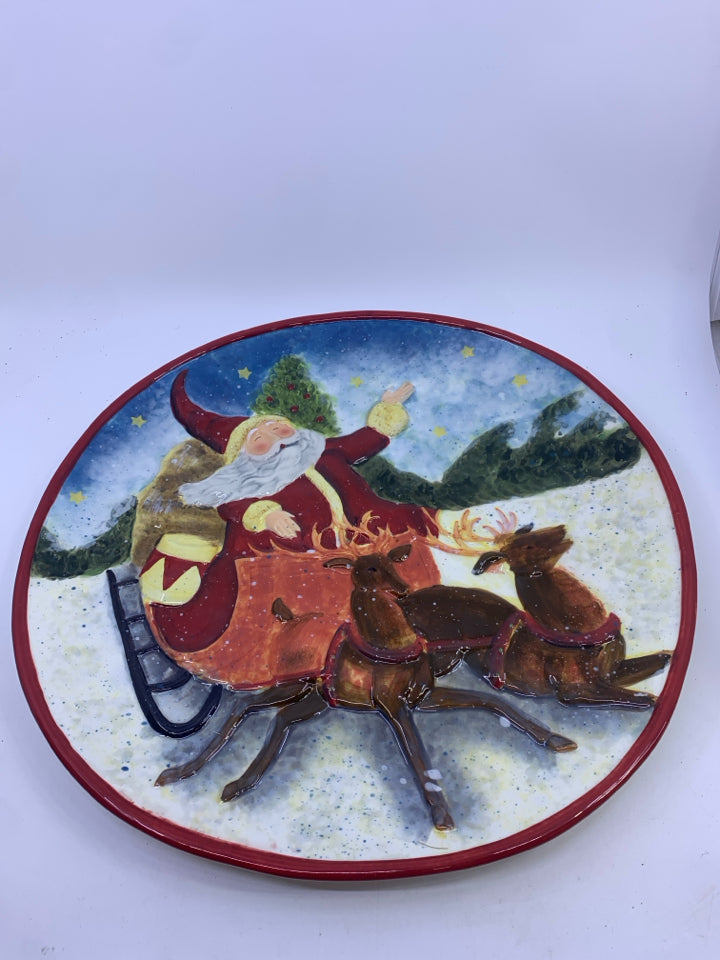 SANTA ON SLEIGH LARGE CENTERPIECE BOWL.