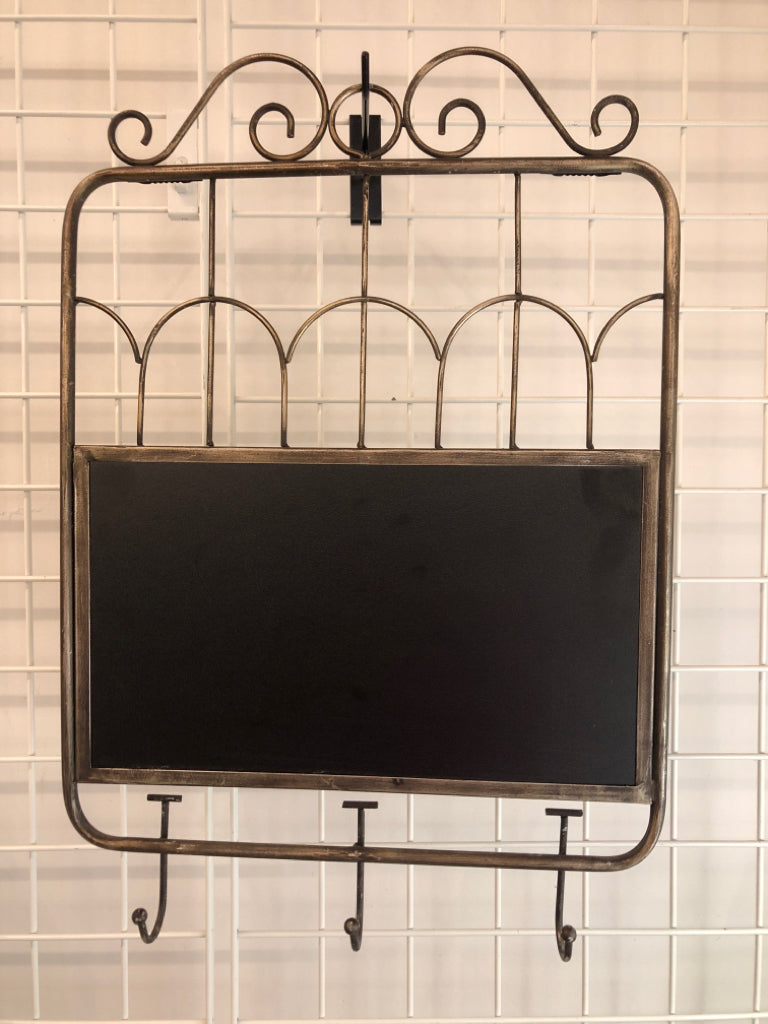 RUSTIC METAL WALL HOOKS/CHALK BOARD.