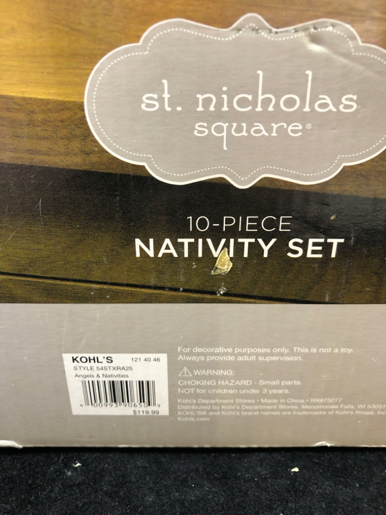 NIB 10-PIECE NATIVITY SET ST NICHOLAS SQUARE.