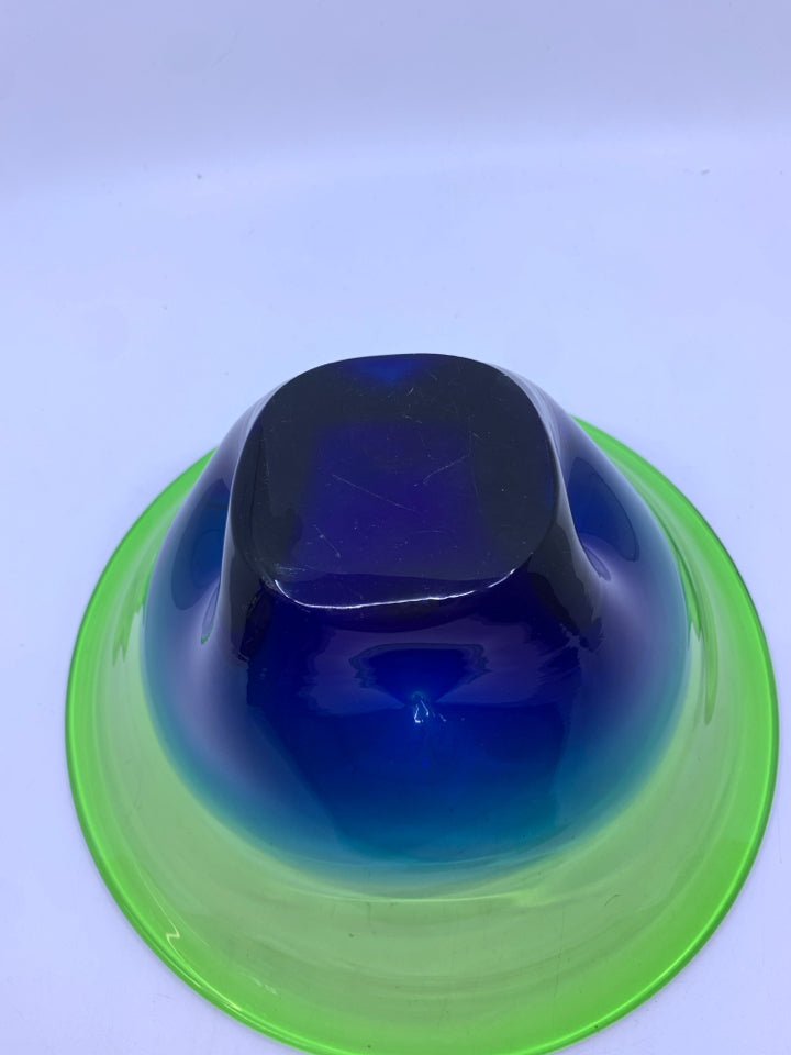 BLUE GREEN OMBRE BOWL W THUMB PRINTS.