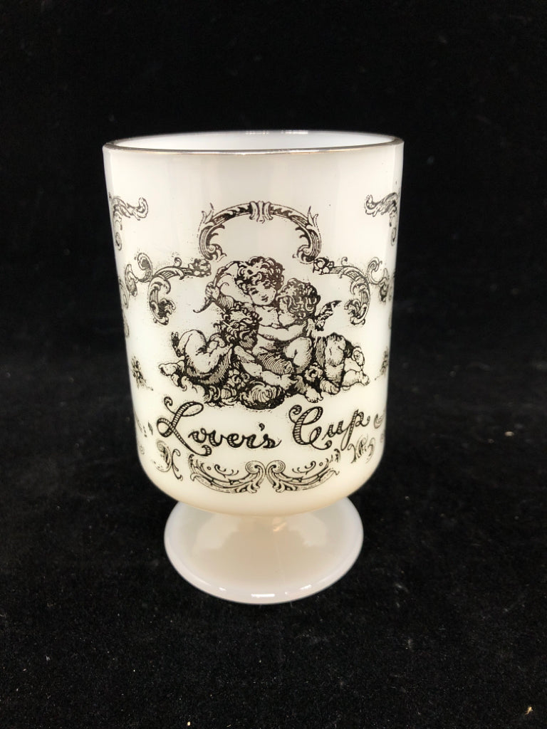 VTG MILK GLASS CHERUB LOVERS CUP.