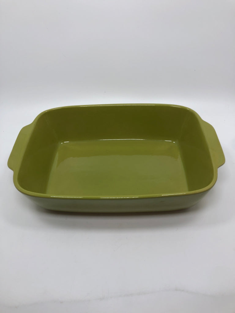 BRIGHT GREEN BAKING DISH MADE IN PORTUGAL.
