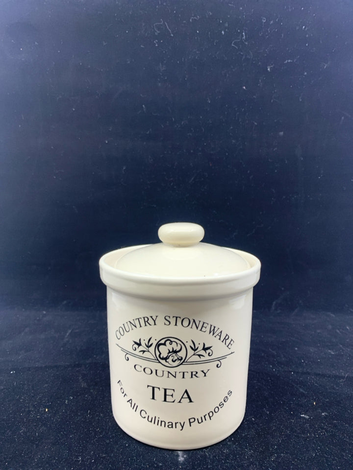 COUNTRY STONEWARE TEA CANISTER.