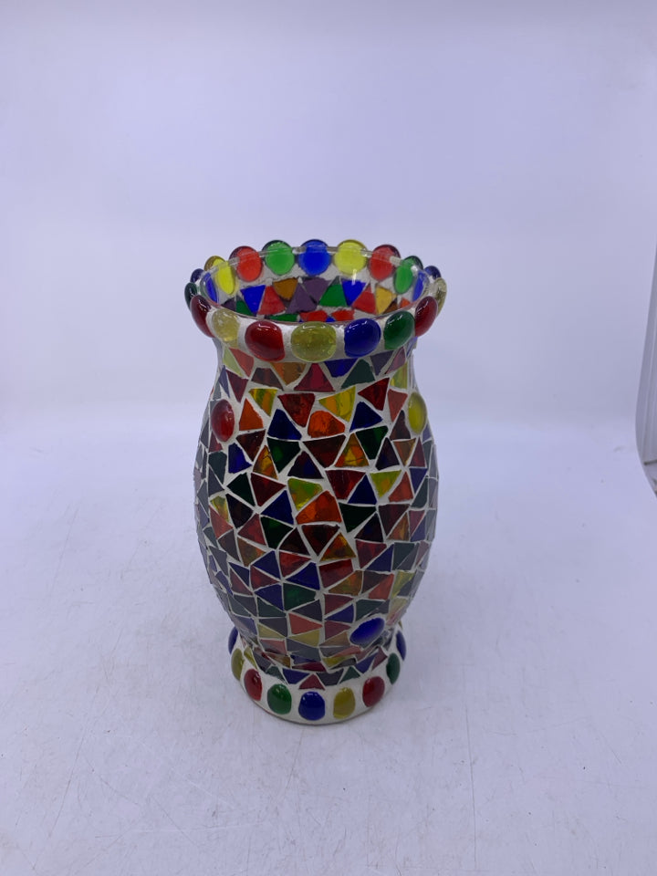 COLORFUL MOSAIC CANDLE COVER.