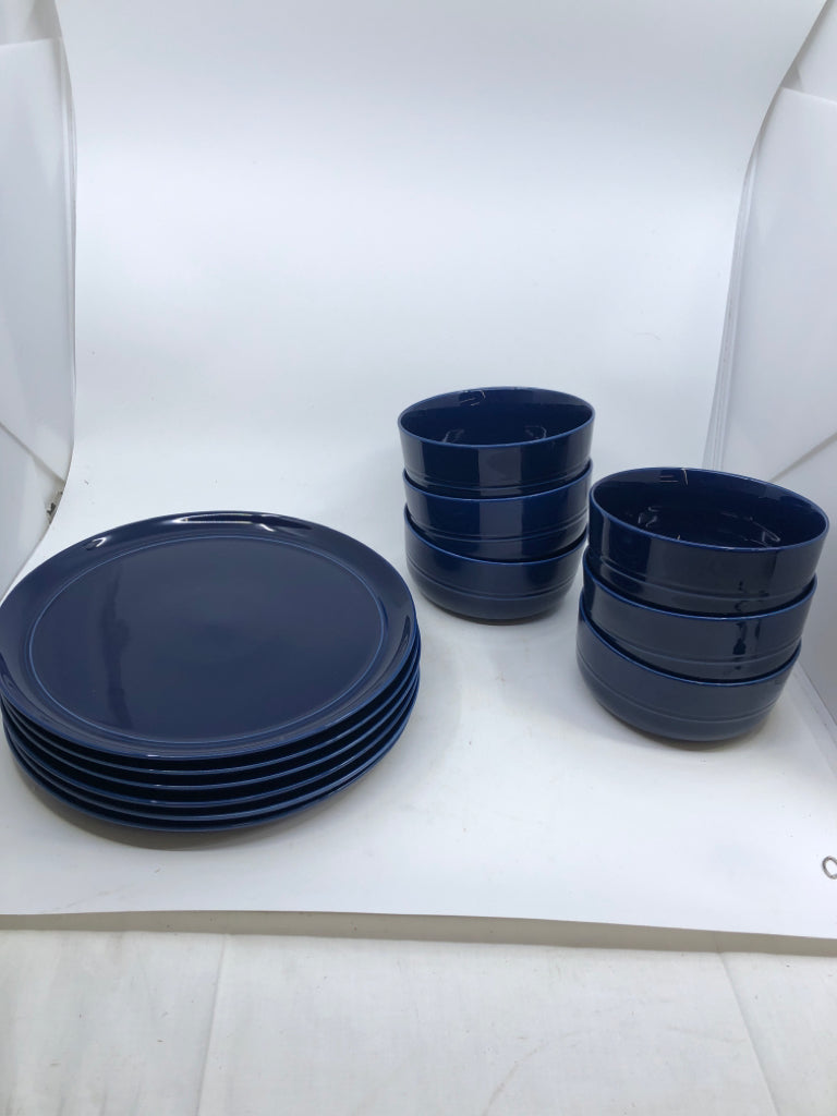 12 PC SVC 6 COBALT BLUE DINNER PLATES/BOWLS- HUE.