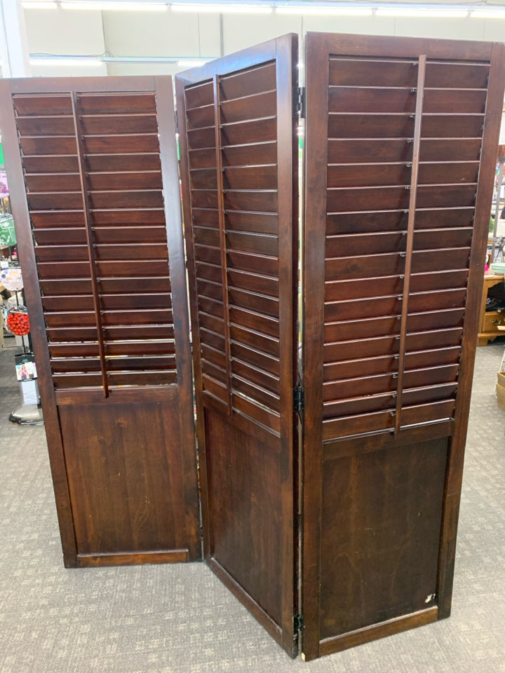 DARK BROWN WOOD PIER ONE SHUTTER ROOM DIVIDER.