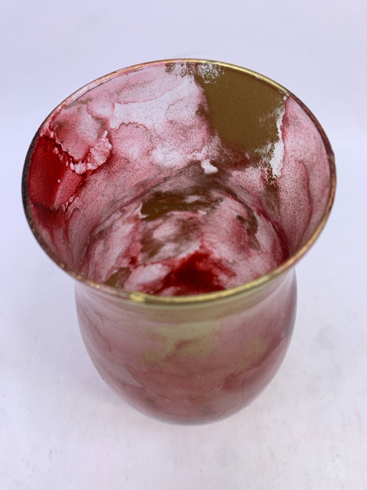 RED/GOLD PAINTED RED VASE.