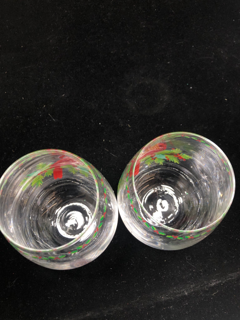 2 CARDINAL ON HOLLY BRANCH WINE GLASSES.